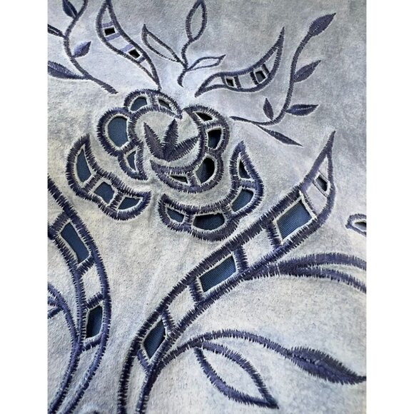 Victor COSTA "Occasion" Women's Leather Jacket Sz. M Embroidered Cut Out BLUE - Picture 9 of 11